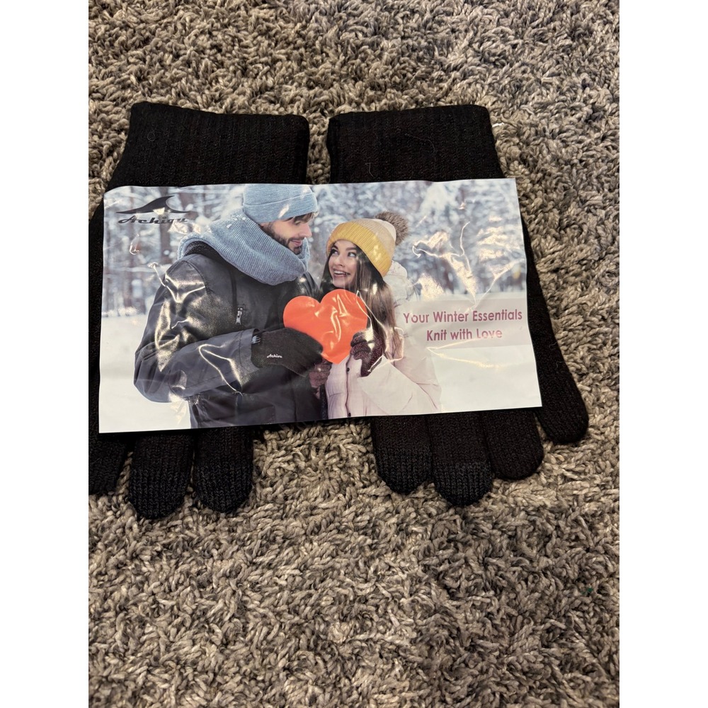 Achiou Women Winter Knit Gloves Black Touchscreen Non-Slip Grip Thermal Warm
